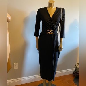 Joseph Ribkoff black dress with beautiful front buckle size6 NWTs PTP 16 NWTs